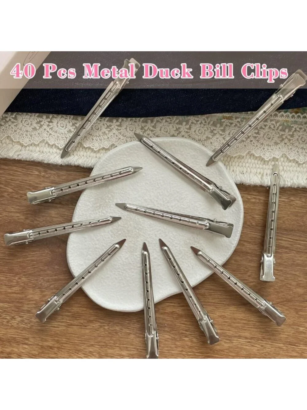 40 PCS Metal Duck Billed Clips for Hair Styling, Coloring & Rollers - Silver